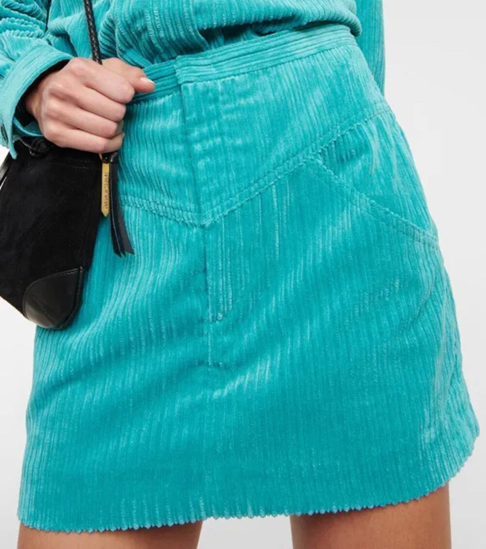 Isabel Marant Melva Corduroy Mini Skirt Turquoise Teal Blue Size 36 / XS